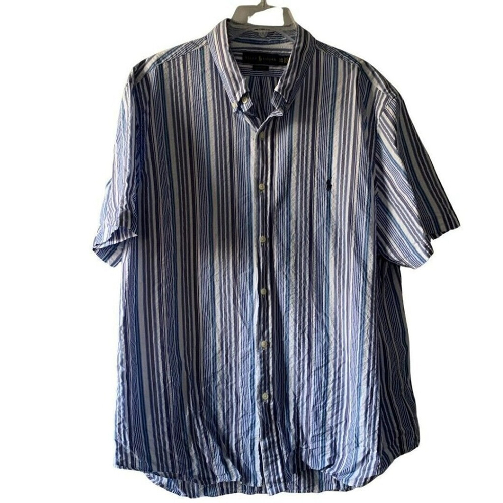 ralph lauren shirt xxl classic fit men button front short sleeves stripes